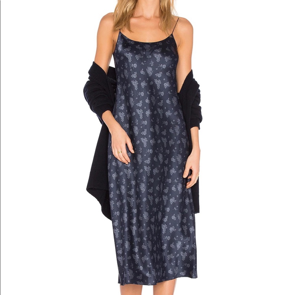 Vince navy floral silk slip dress in calico & coastal
